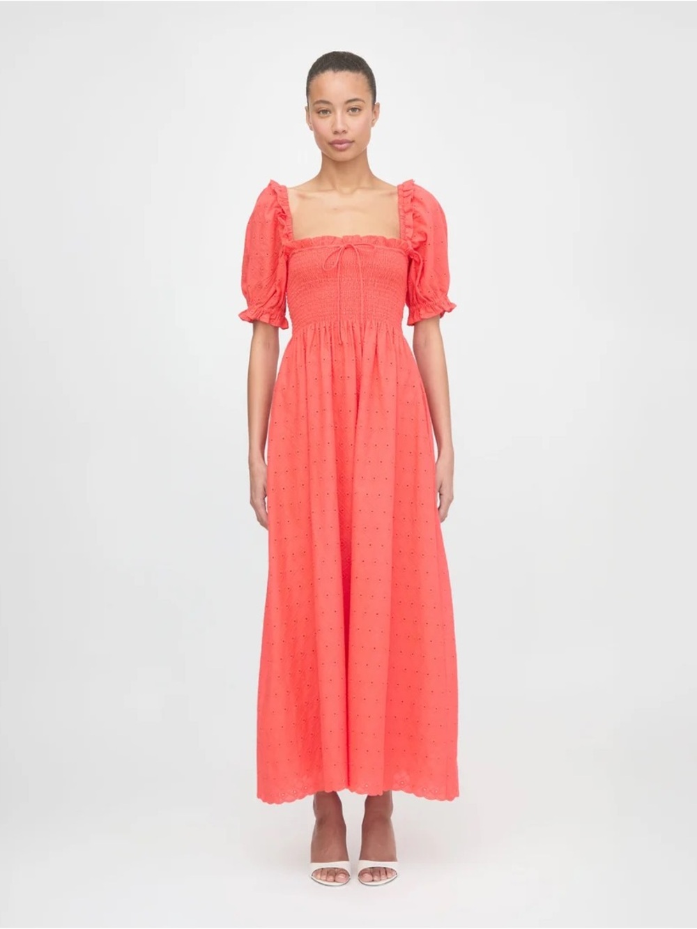 Hill House Home Scarlett Nap Dress Coral Daisy Broderie M